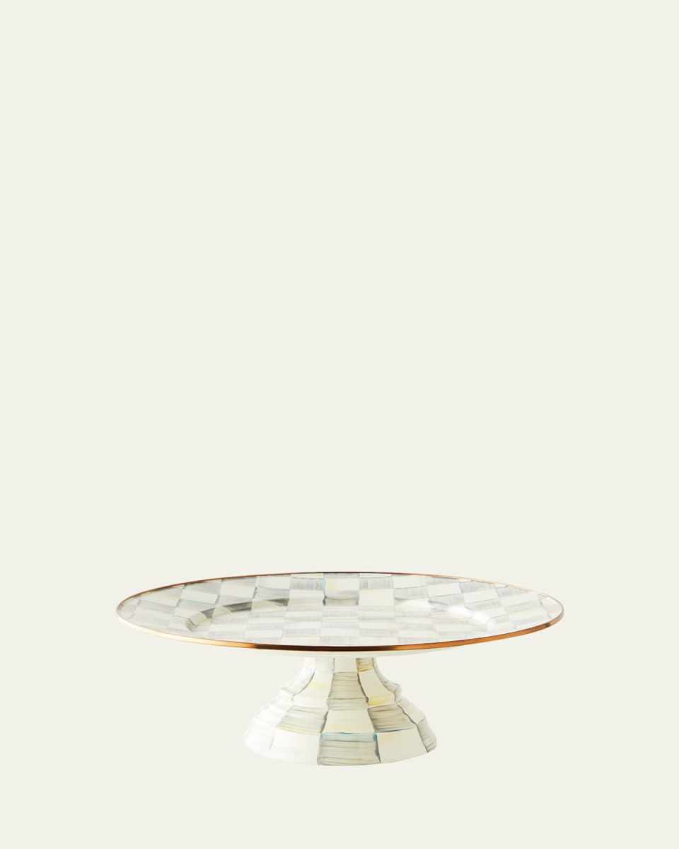 Sterling Check Enamel Pedestal Platter, Large